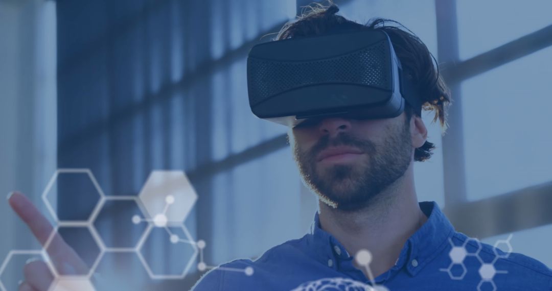 Young Man Exploring Virtual Reality with Scientific Interfaces