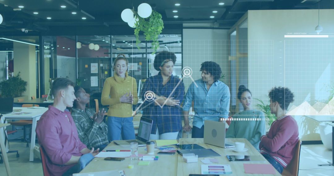 Business Team Analyzing Data Visualization in Modern Office