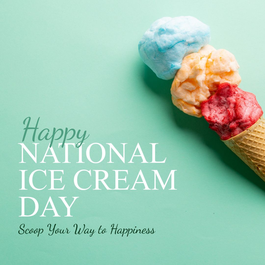 Celebrating National Ice Cream Day with Colorful Scoops on Green Background - Download Free Stock Templates Pikwizard.com