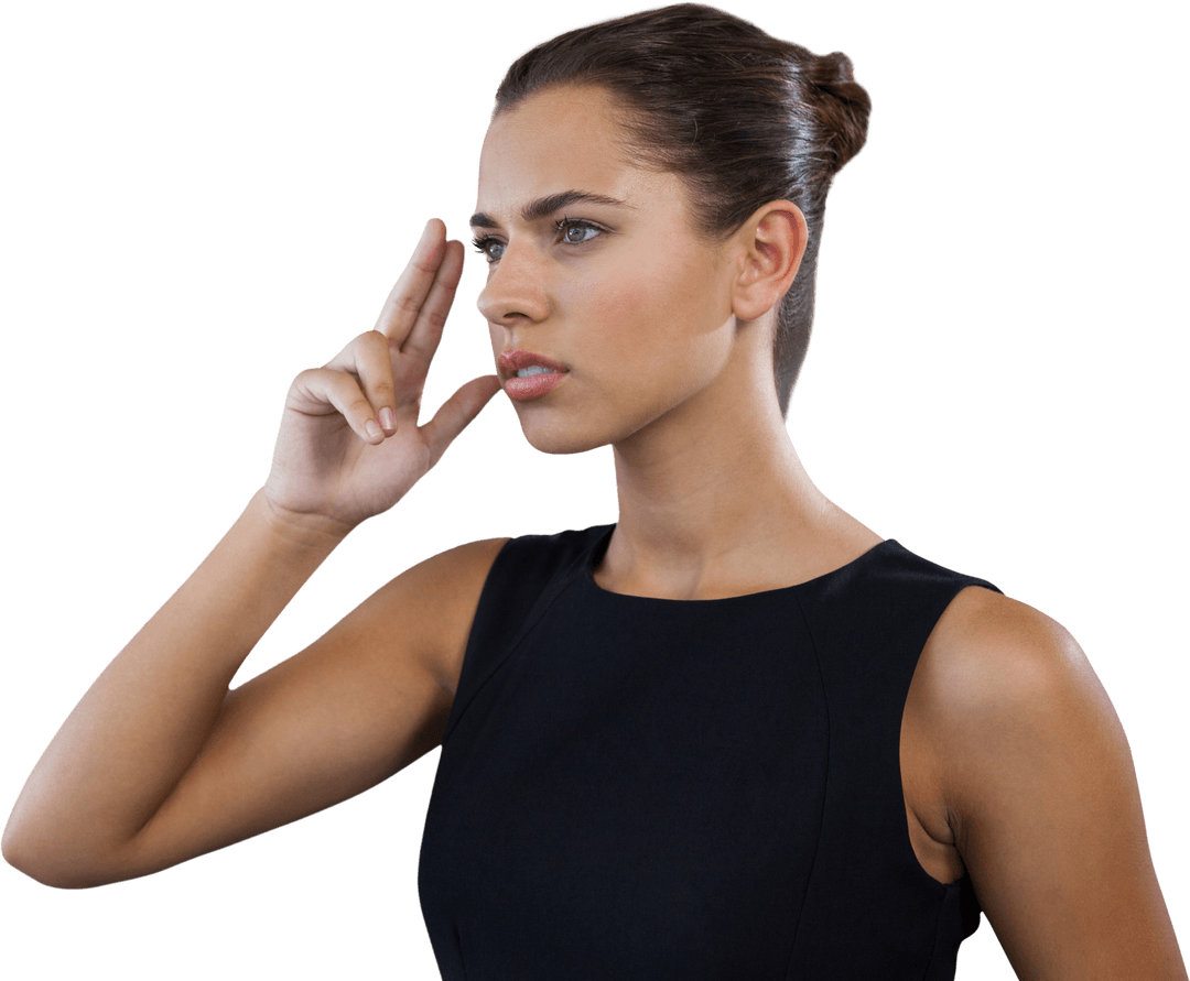 Transparent Confident Businesswoman Gesturing Thoughtfully