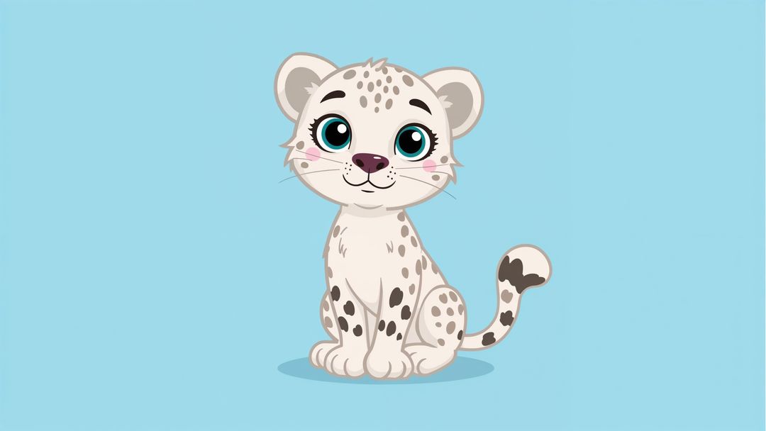 Adorable Cartoon Snow Leopard Cub with Spotted Tail
