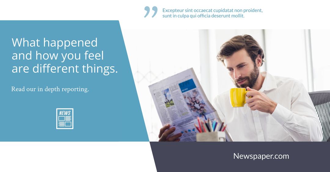 Man Reading Newspaper While Sipping Coffee