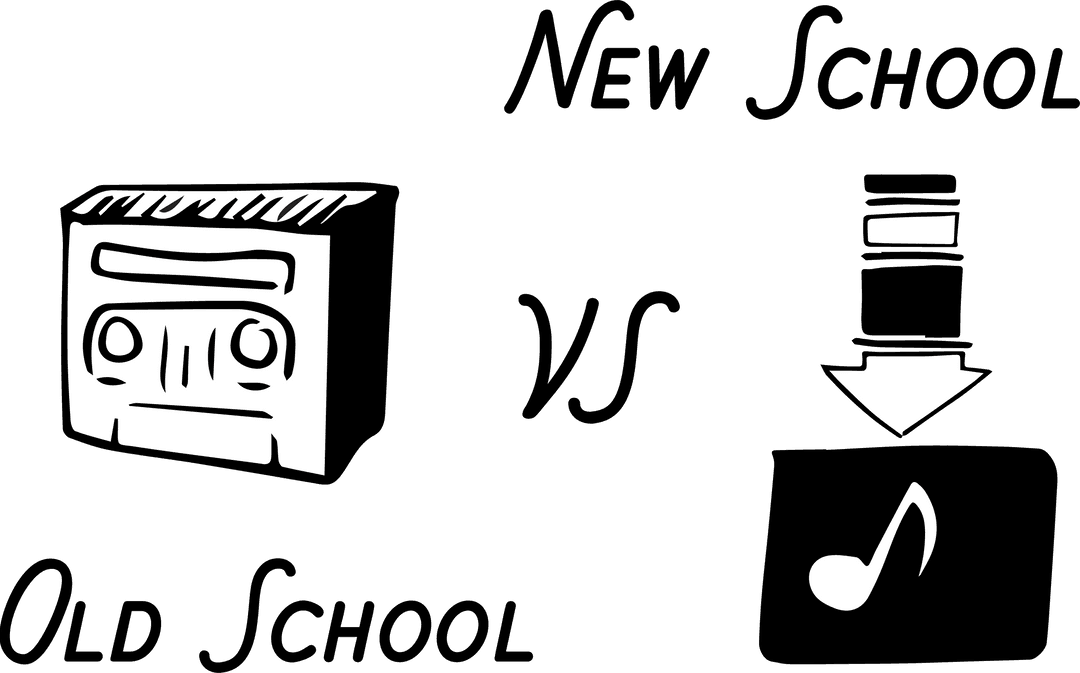 Old School vs New School Music Icons on Transparent Background