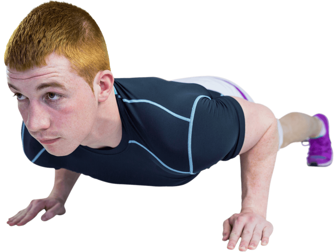 Man Doing Push-Ups in Sports Apparel Transparent Background