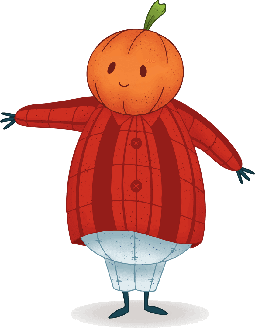 Whimsical Pumpkin-Headed Figure on Transparent Background