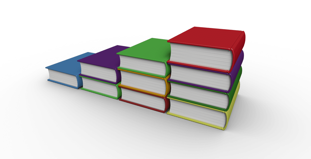 Transparent steps of progress through colorful books
