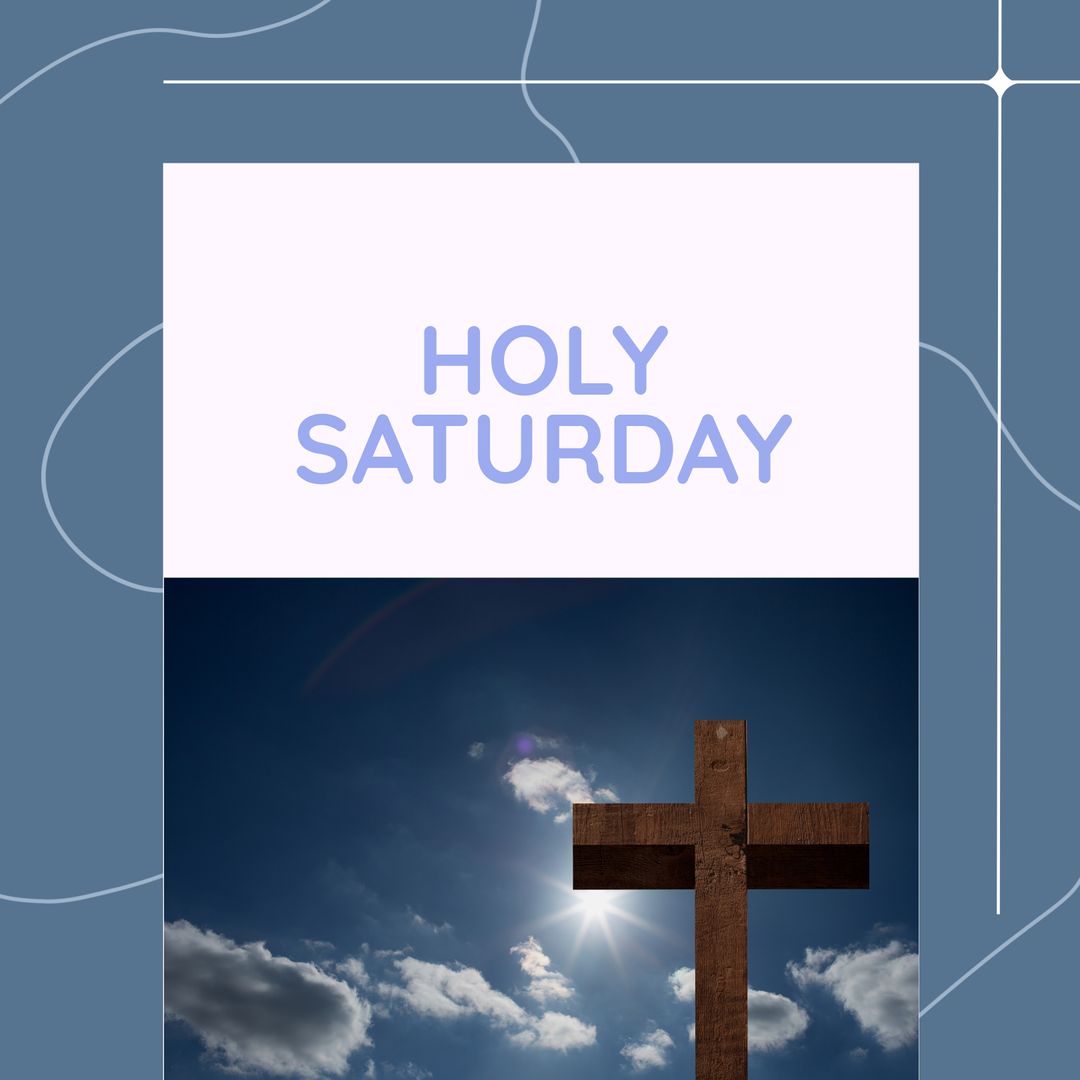 Wooden Cross on Holy Saturday Against Blue Sky with Clouds
