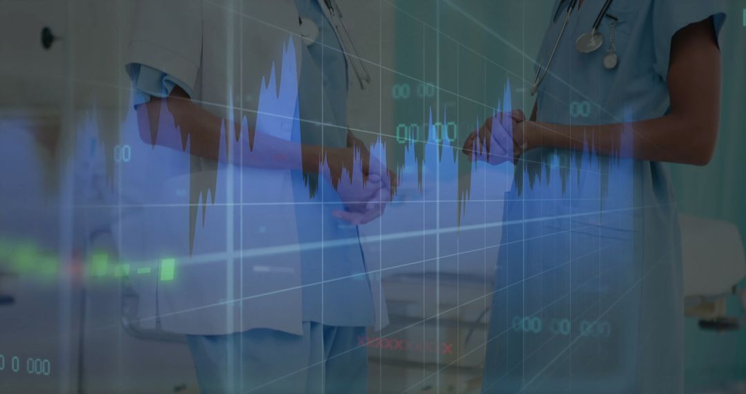 Healthcare Professionals Analyzing Data with Digital Visualization