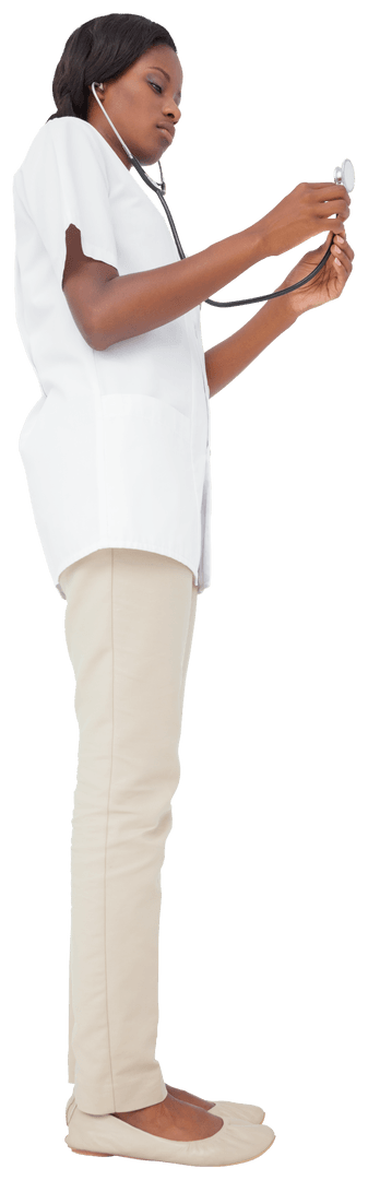 Transparent Young Nurse Using Stethoscope for Examination