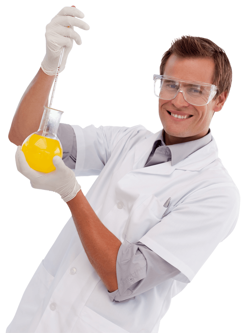 Transparent Background of Scientist Conducting Experiment with Test Tube