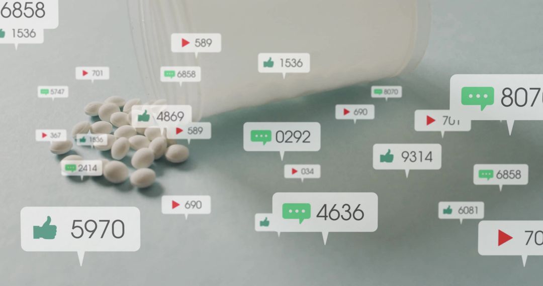 Social Media Notifications Interact with Tablets Spilling from Pill Container