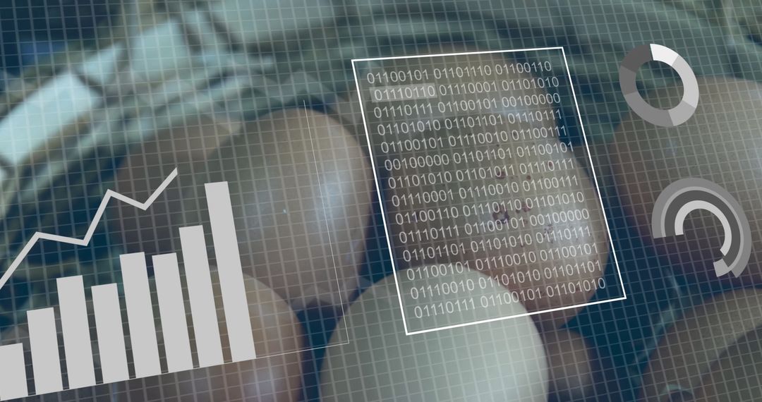 Futuristic Digital Dashboard with Binary Code and Analytics Elements