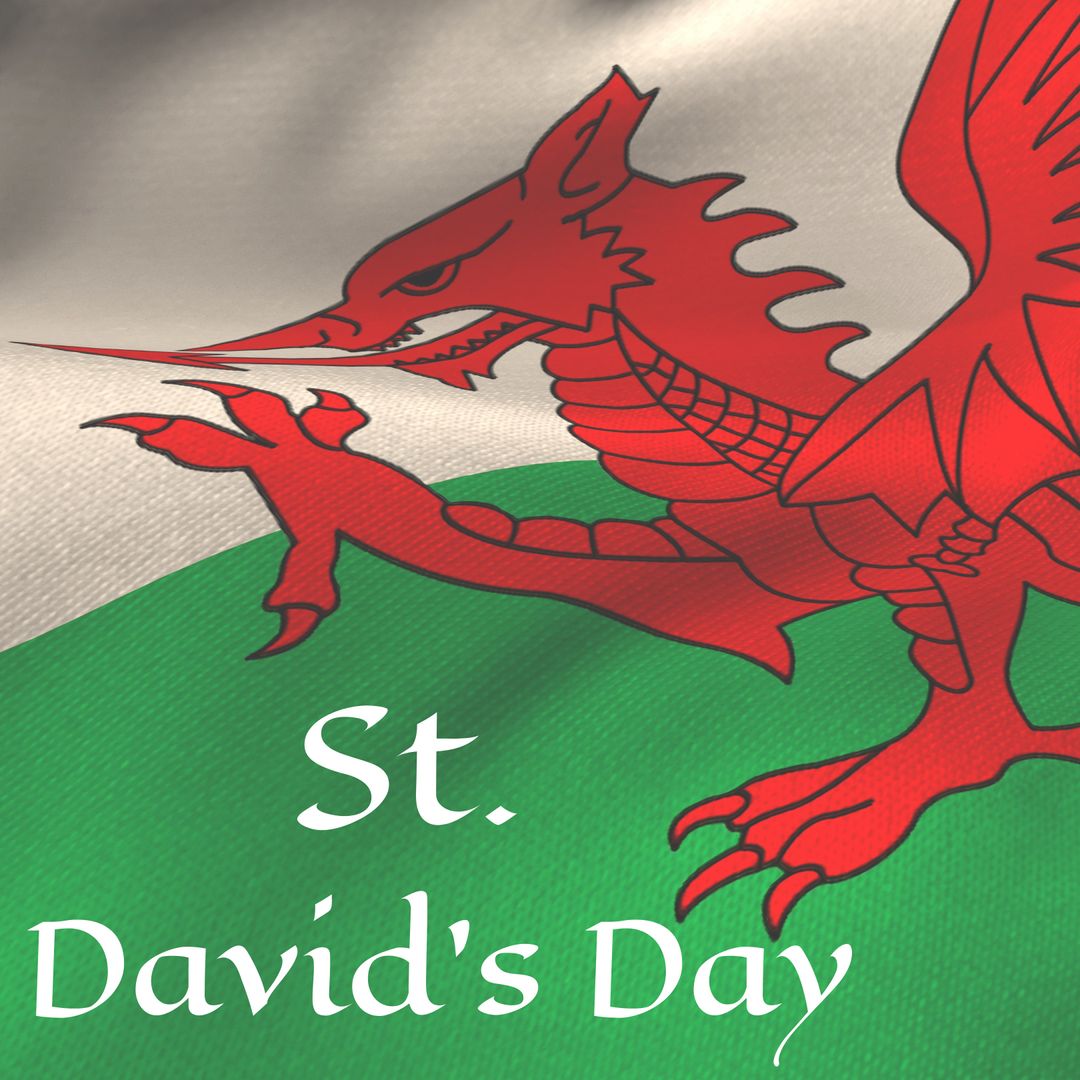 Welsh Flag with Red Dragon Celebrating St. David's Day