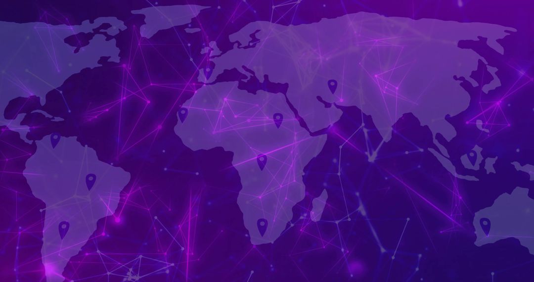 Neon World Map with Data Nodes and Digital Connectivity