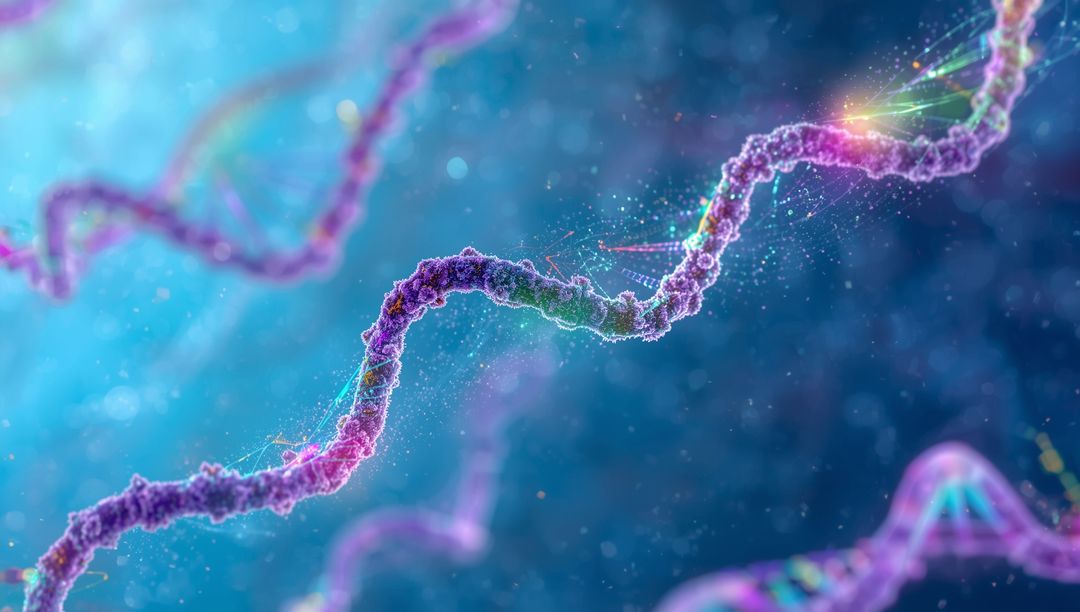 3D Nucleic Acid Strand in Cellular Environment with Glowing Nodes