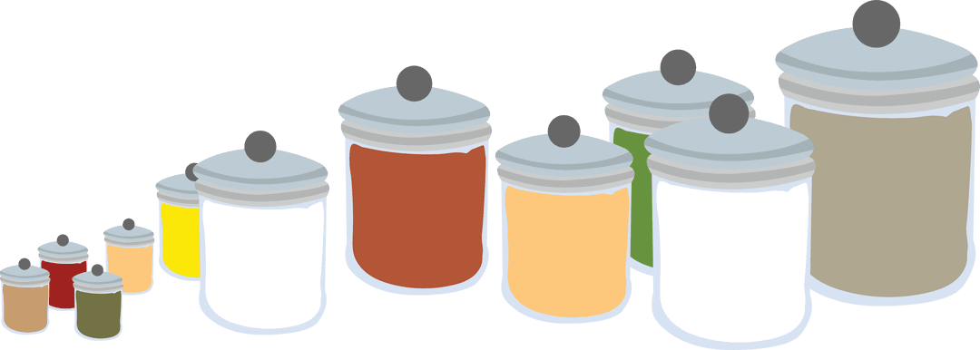 Transparent Multicolored Jars for Spice and Food Storage