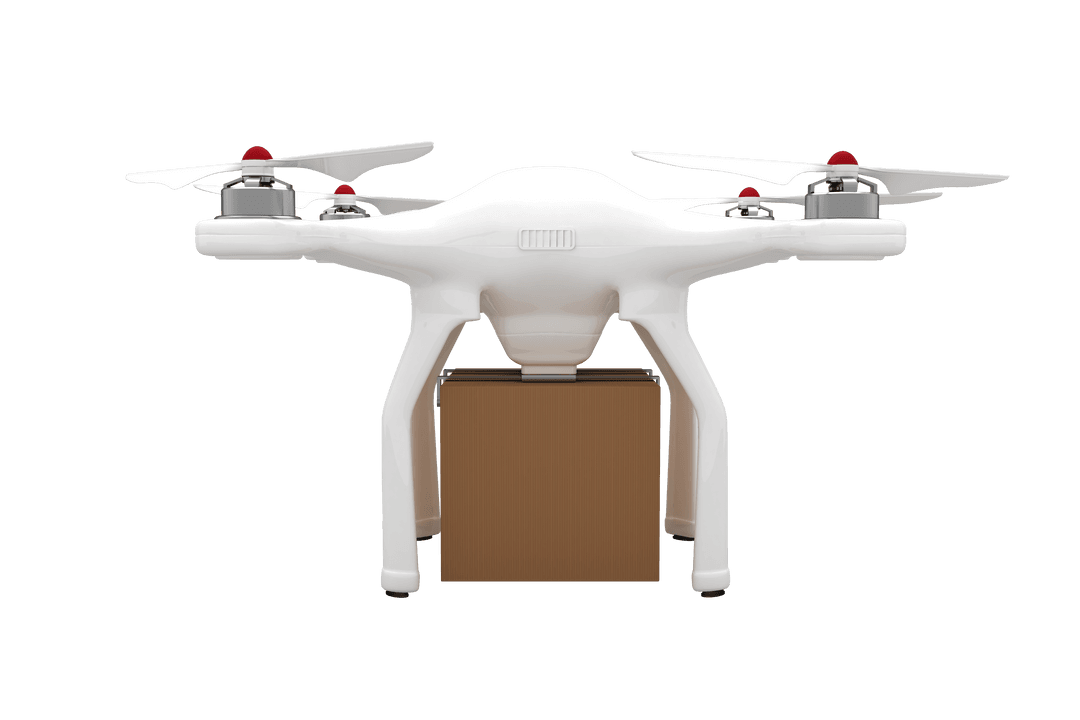 Transparent Drone Flying with Brown Package for Delivery