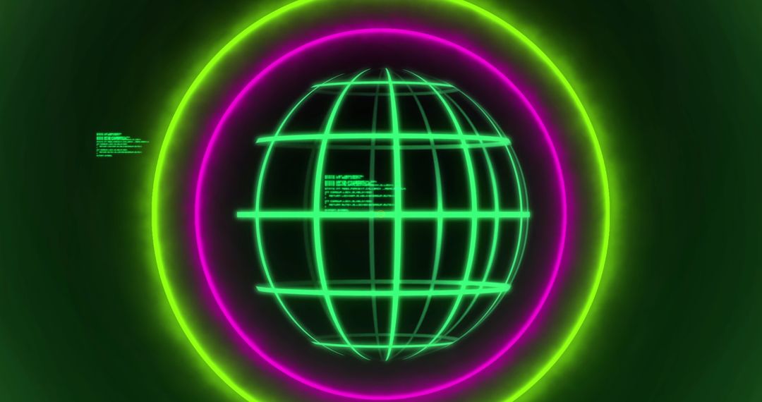 Futuristic Sphere with Neon Hues and Digital Interface Elements