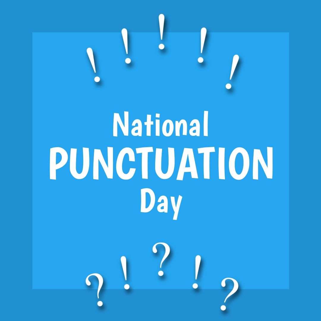 National punctuation day text banner over exclamation and question mark on blue background - Download Free Stock Templates Pikwizard.com