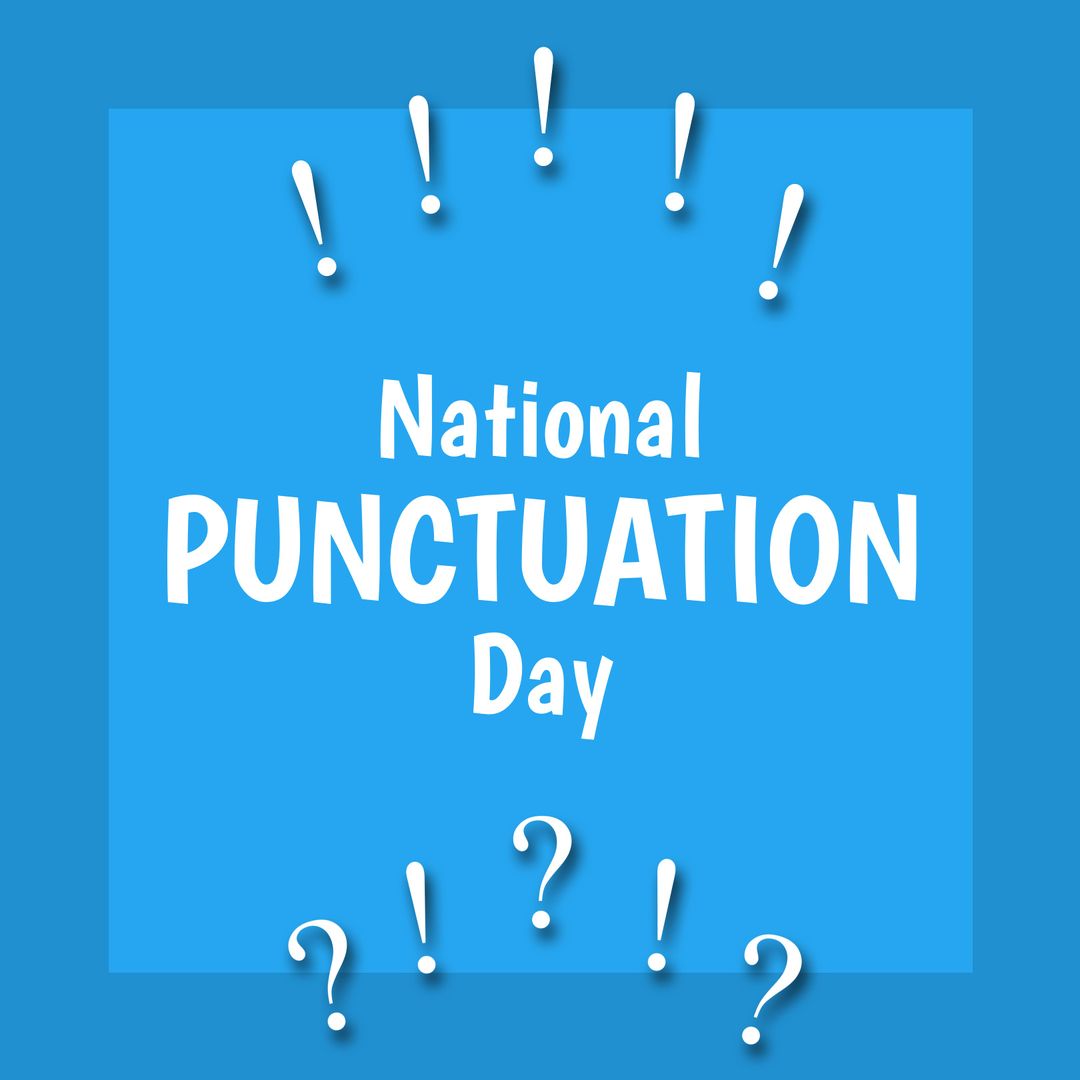 National punctuation day text banner over exclamation and question mark on blue background - Download Free Stock Templates Pikwizard.com