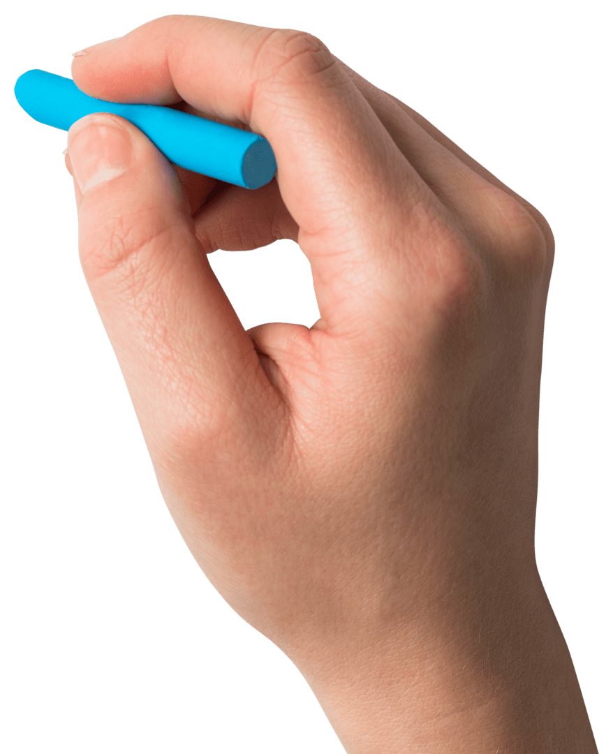 Transparent Hand Holding Blue Chalk for Design and More