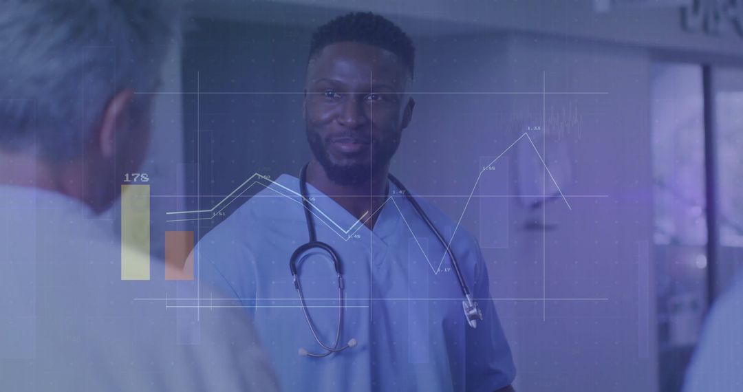 Smiling Doctor Analyzing Medical Data with Graphs in Hospital Corridor