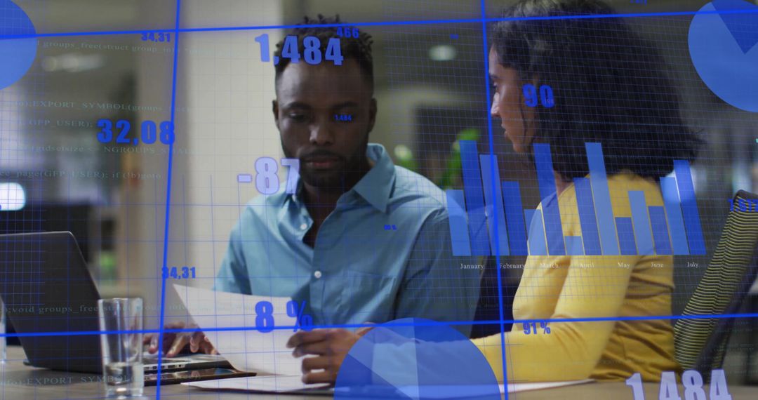 Diverse Professionals Analyzing Digital Data Overlays