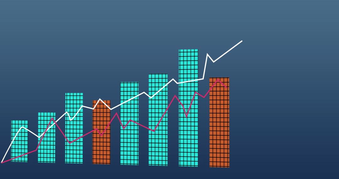 Rising Bar and Line Graph on Blue Background Shows Financial Growth