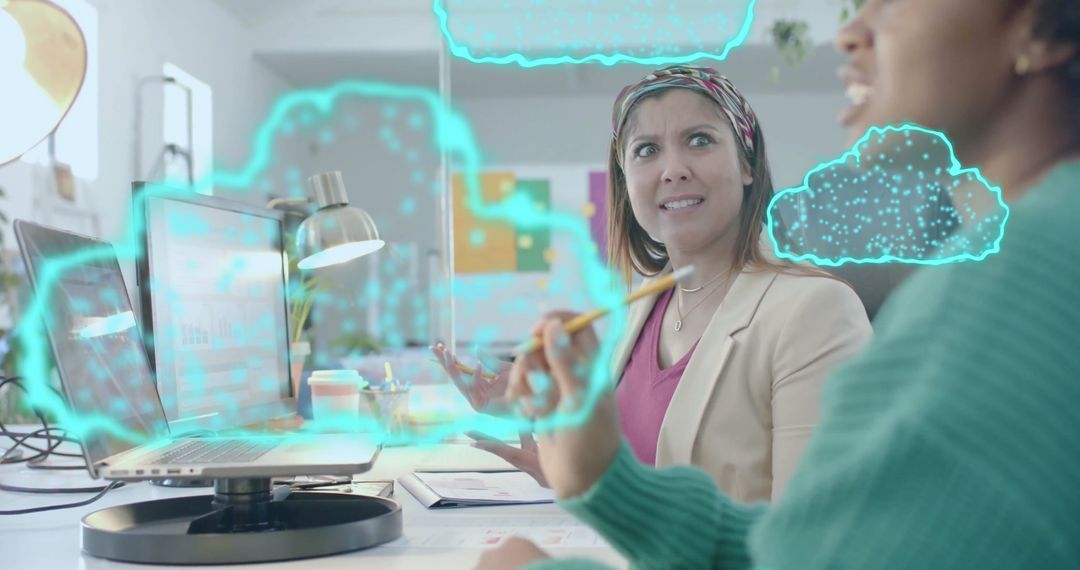 Diverse Team Analyzing Digital Cloud Data in Modern Office