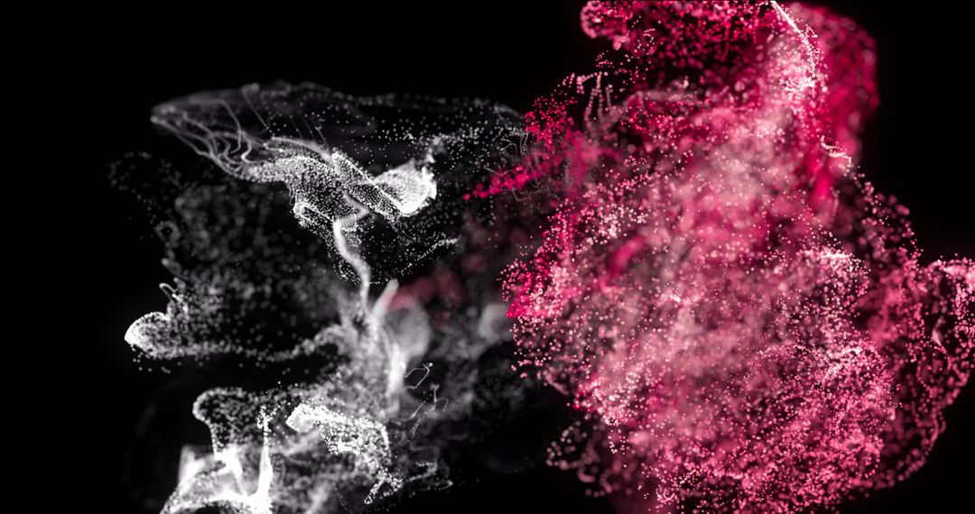 Dynamic Red and White Particles on Black Background