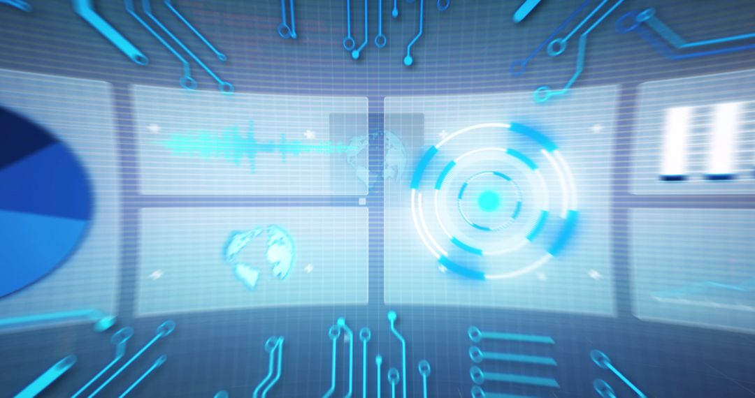 Futuristic Digital Interface with Data Visualization and Processing
