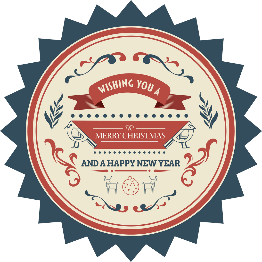 Vintage Christmas and New Year Badge on Transparent Background