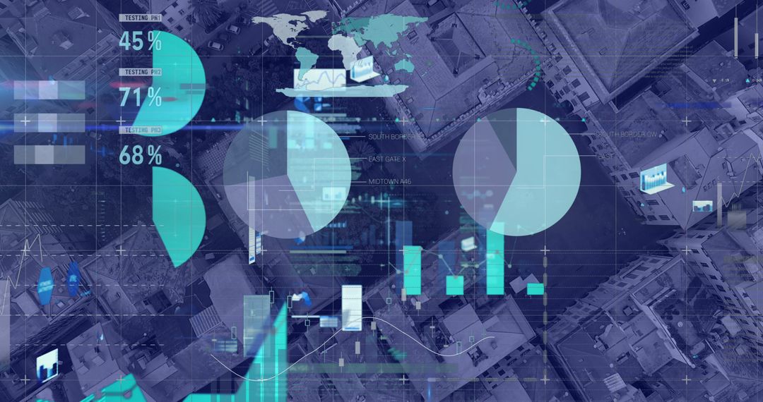 Business Analytics Data Visualized Over Urban Cityscape