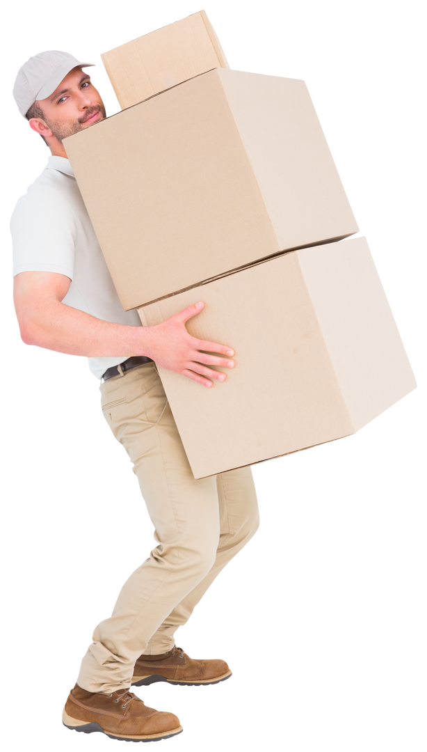 Efficient Delivery Man Carrying Heavy Stack of Boxes Transparent - Download Free Stock Images Pikwizard.com