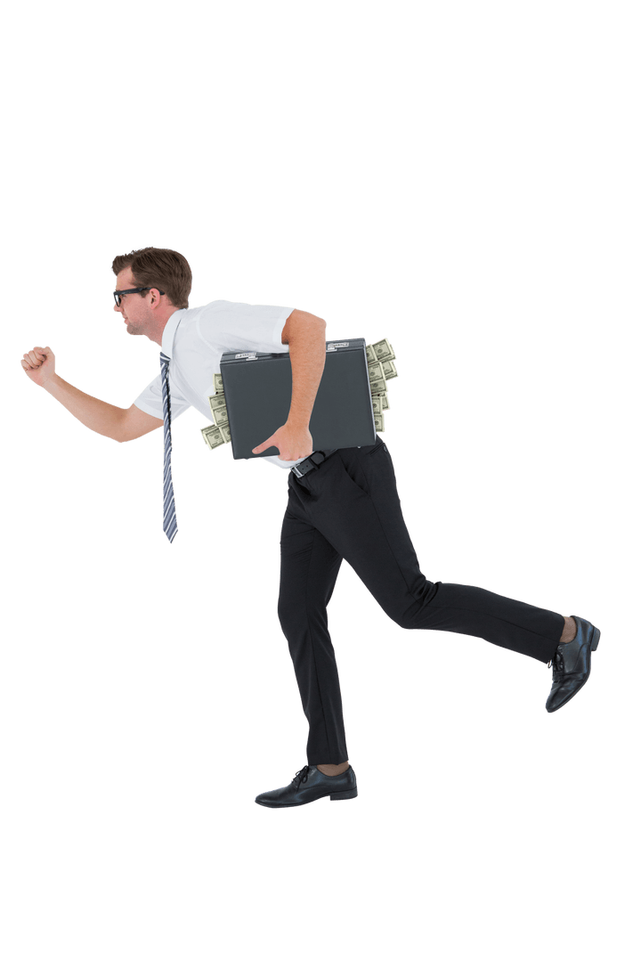 Office Employee Sprinting with Packed Briefcase for Transparency