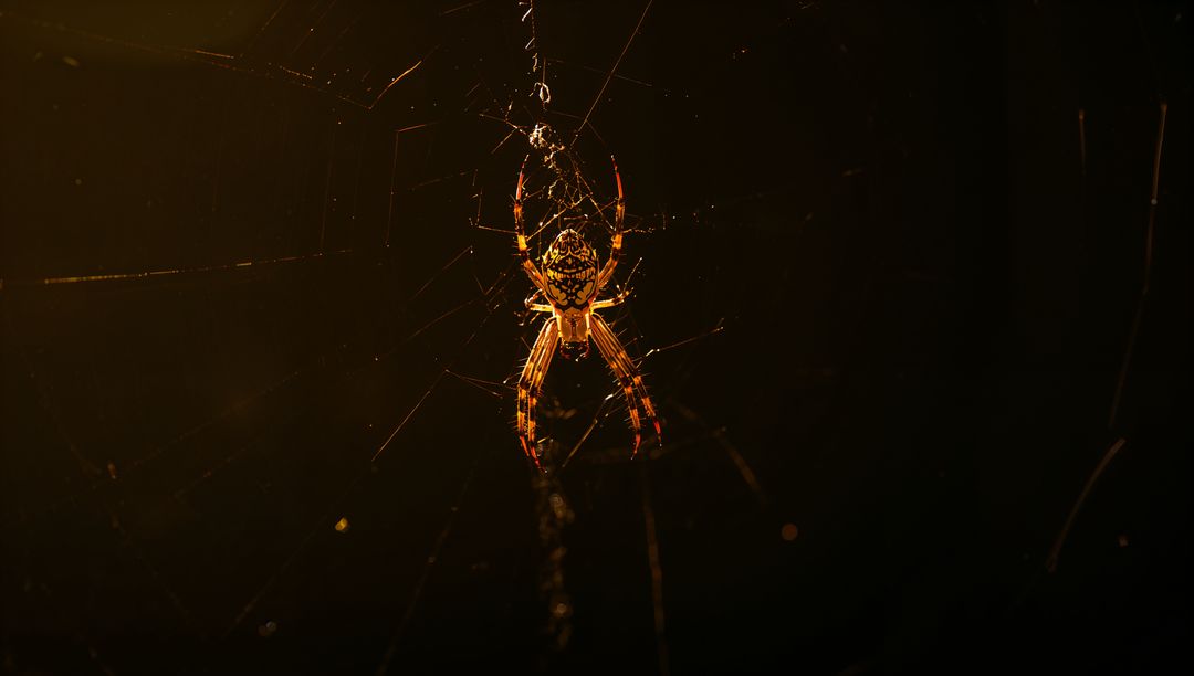 Orb-Weaver Spider Hanging in Dramatic Light