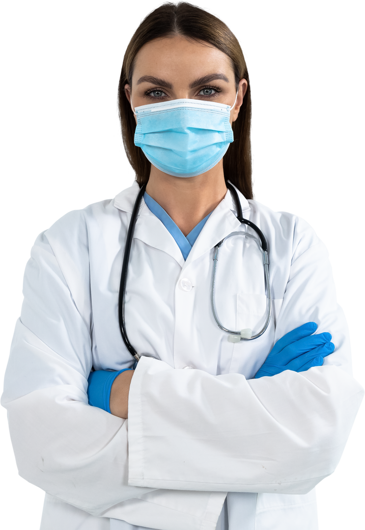 Transparent medical professional wearing protective mask and gloves with stethoscope - Download Free Stock Images Pikwizard.com