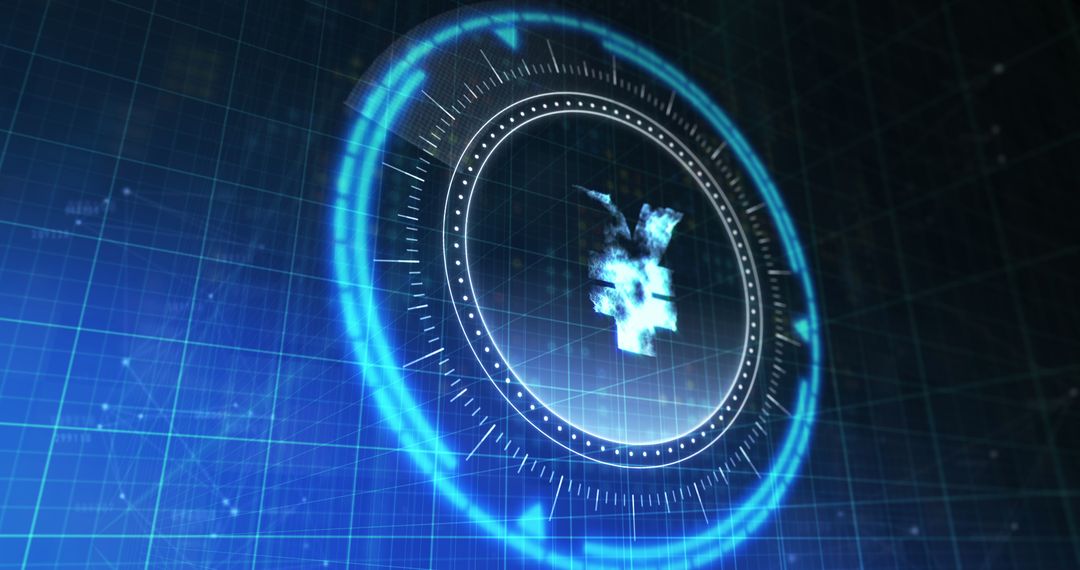 Rotating Yen Symbol in Digital Space Depicting Global Finance