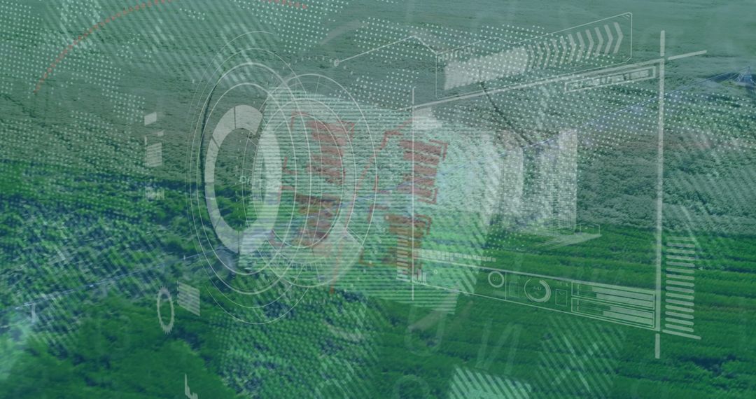 Futuristic HUD Interface Over Farmland Exploration