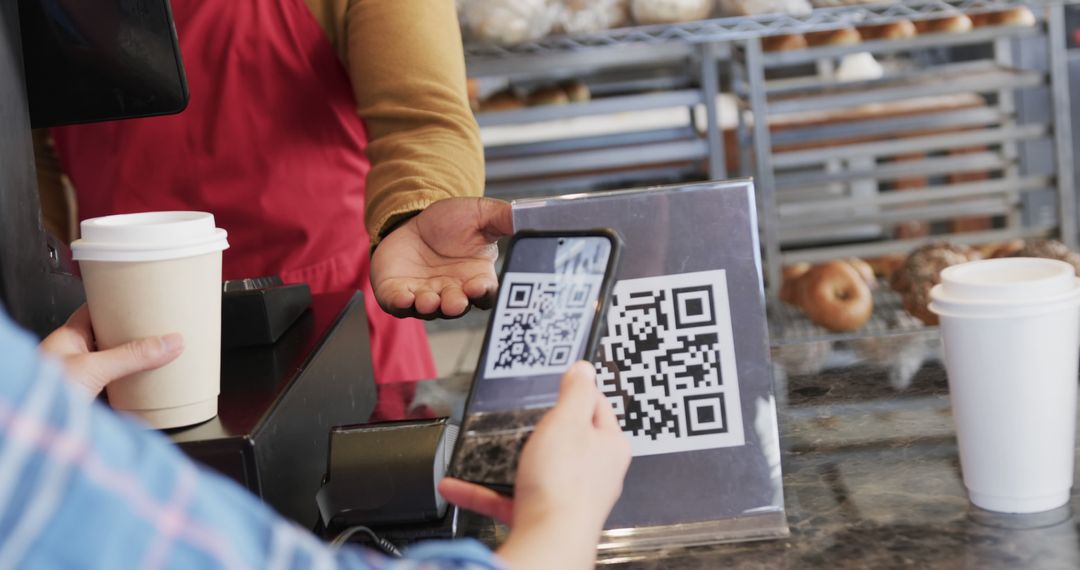 Customer Scanning QR Code for Contactless Payment at Coffee Shop - Free Images, Stock Photos and Pictures on Pikwizard.com