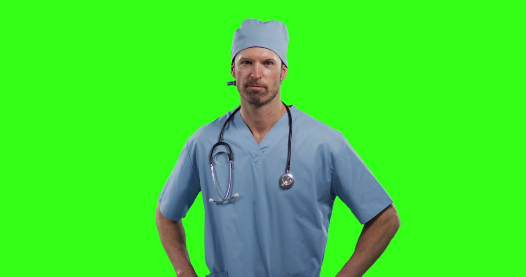 Confident Male Doctor in Surgical Scrubs on Green Screen - Free Images, Stock Photos and Pictures on Pikwizard.com