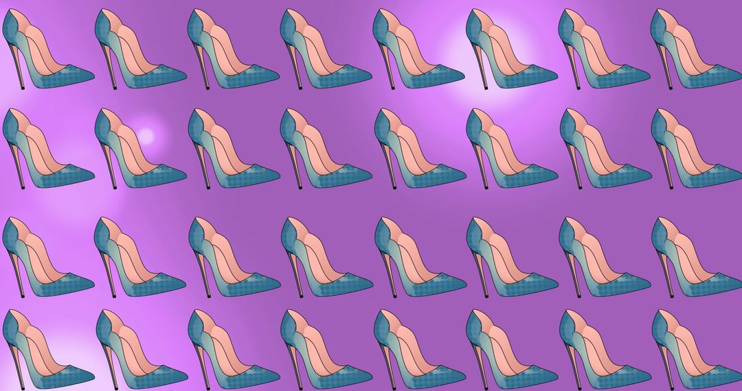 Repeating Blue High Heeled Shoes on Vibrant Purple Backdrop - Free Images, Stock Photos and Pictures on Pikwizard.com