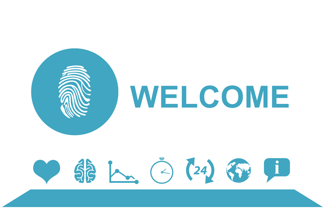 Transparent welcome design with icons for communication and technology