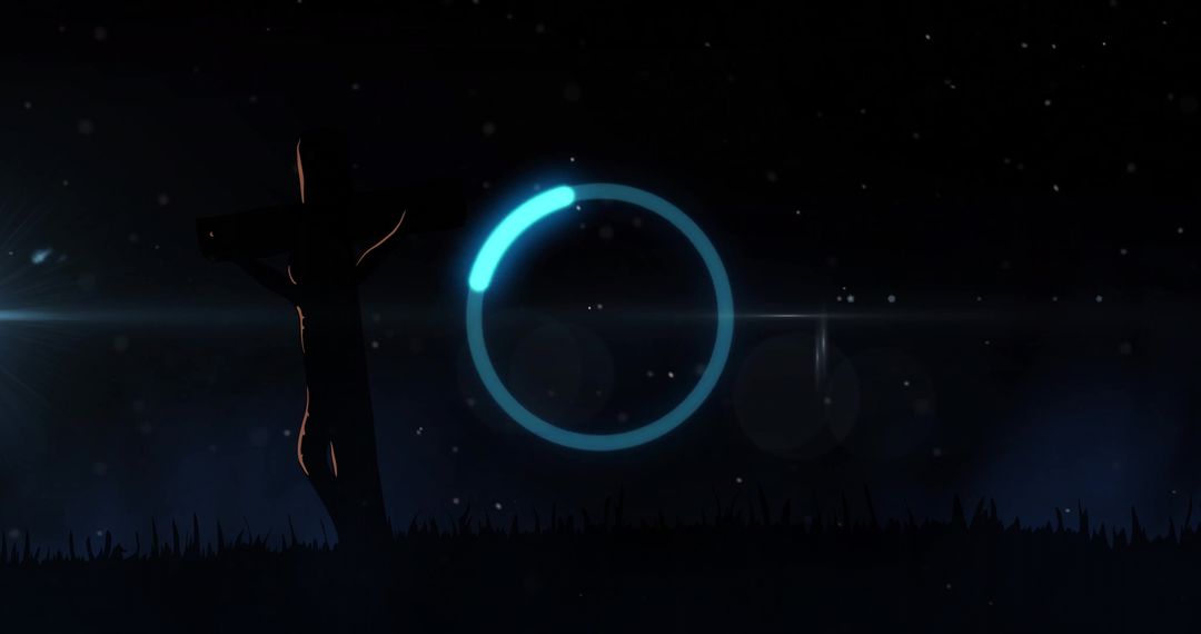 Turquoise Progress Indicator with Silhouette Under Starry Night