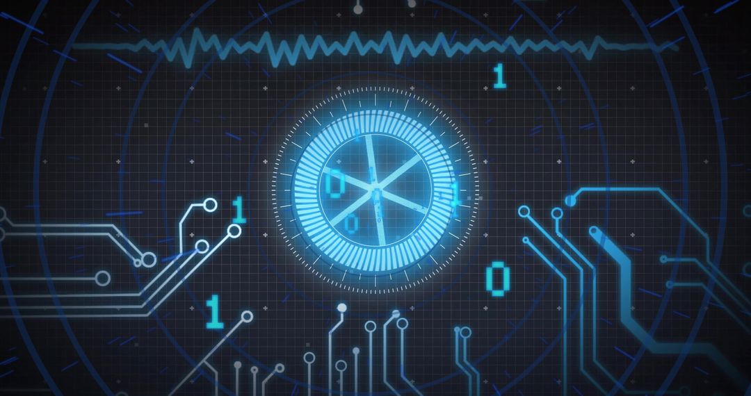 Futuristic Digital Interface with Binary and Technology Elements