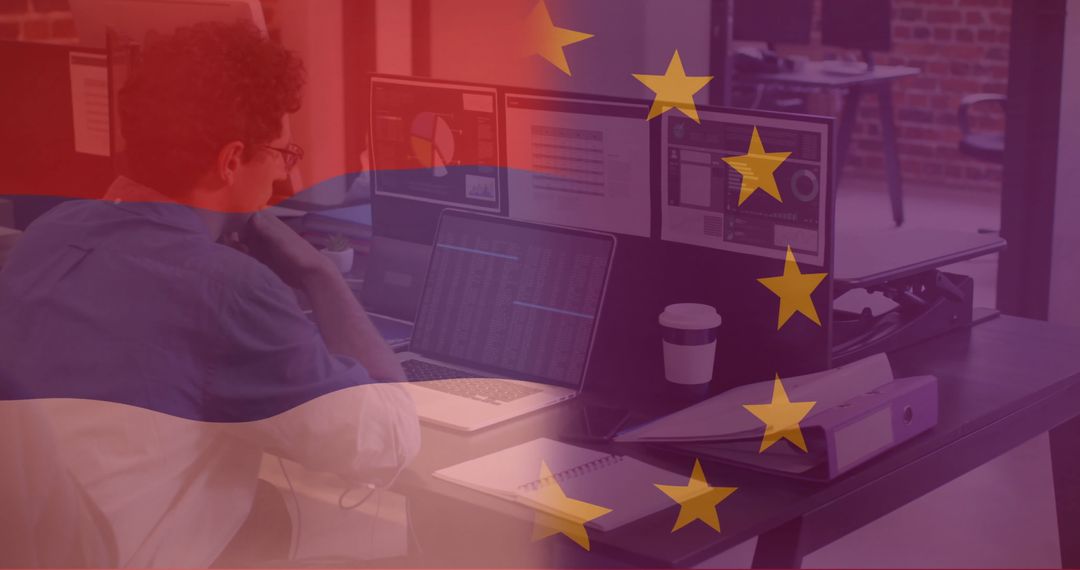 European Businessman Analyzing Data with National Pride