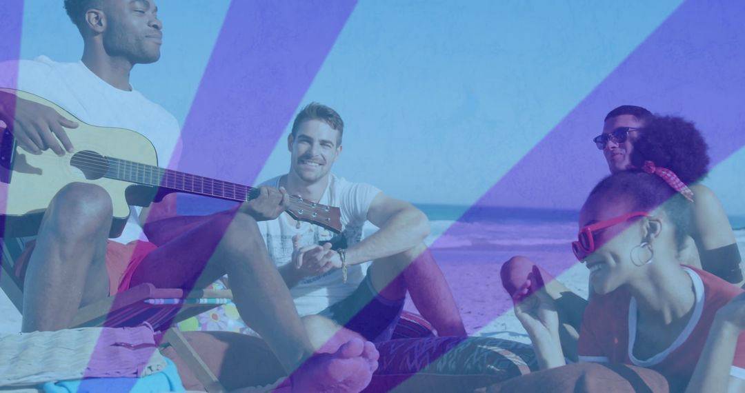 Friends Enjoying Summer Beach Relaxation with Music and Popsicles