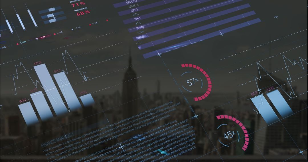 Infographic Interface Overlay on Aerial Cityscape Conveys Business Growth