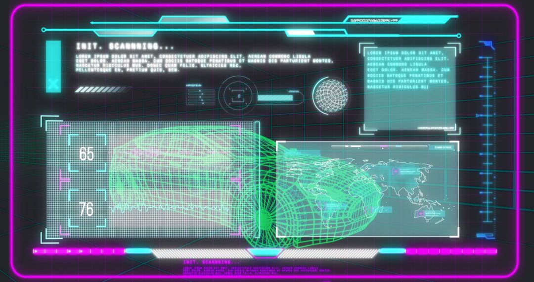 Futuristic Holographic Scanning Interface with Neon Elements