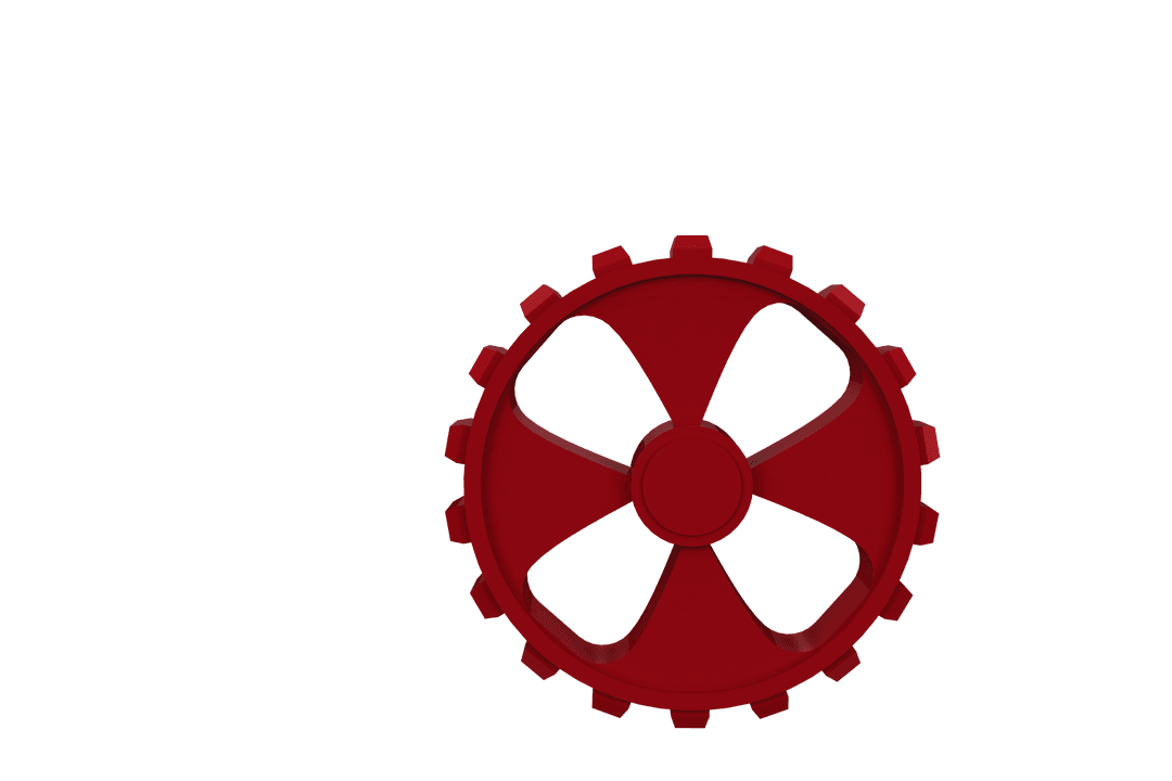 Transparent Red Gear on White Background with Exposed Mechanism Elements